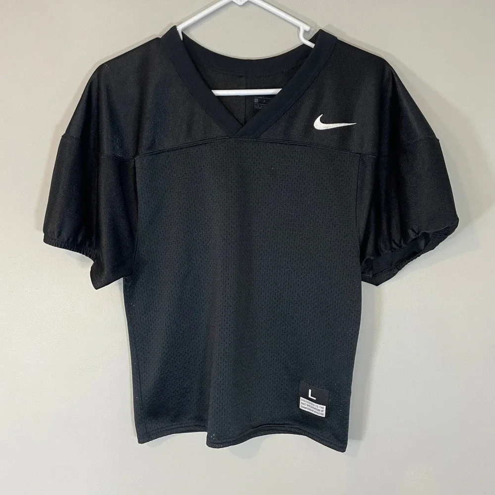 Nike Black Mesh Football Practice Jersey Youth Large V-Neck Swoosh Logo Recruit
